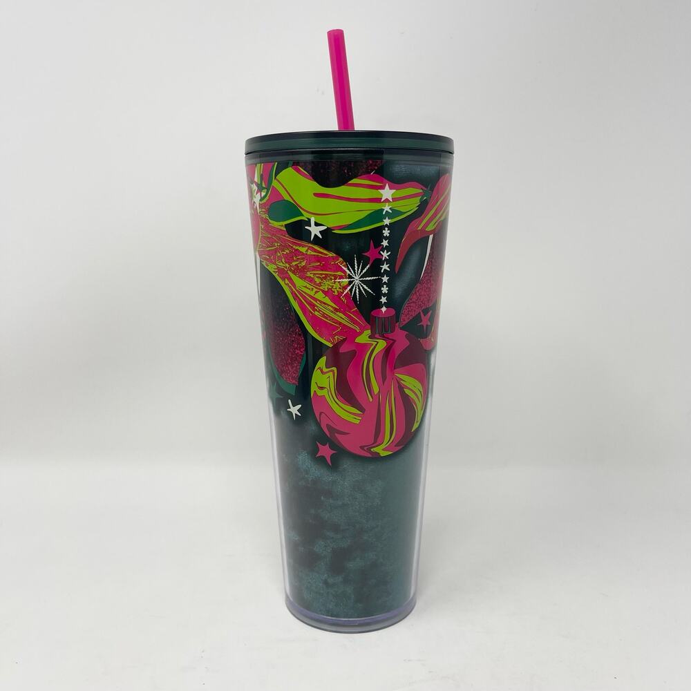 Starbucks Holiday 2023 Green Velvet Lined Tumbler Cup w/Straw